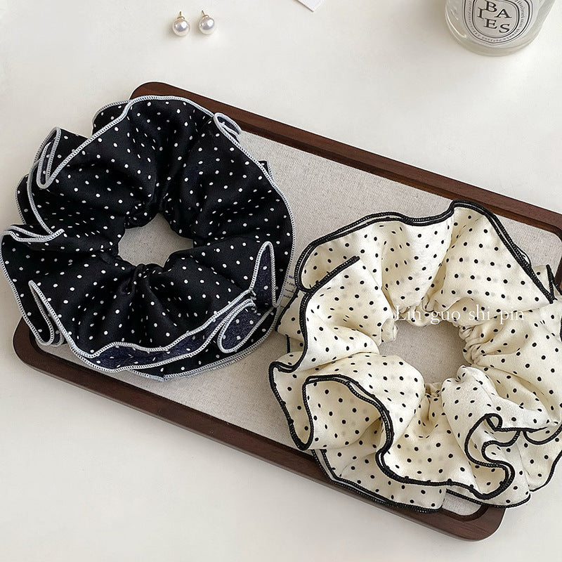 撞色波點簡約髮圈－白色款實拍｜https://igowo.tw/