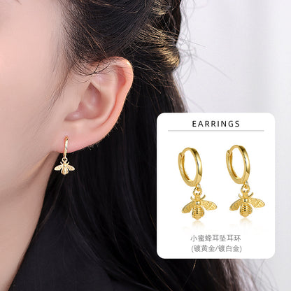 S925 素昆蟲蜜蜂耳環女時尚小眾森系夏季氣質高級感耳飾