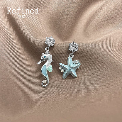 琺瑯海星不對稱耳環
