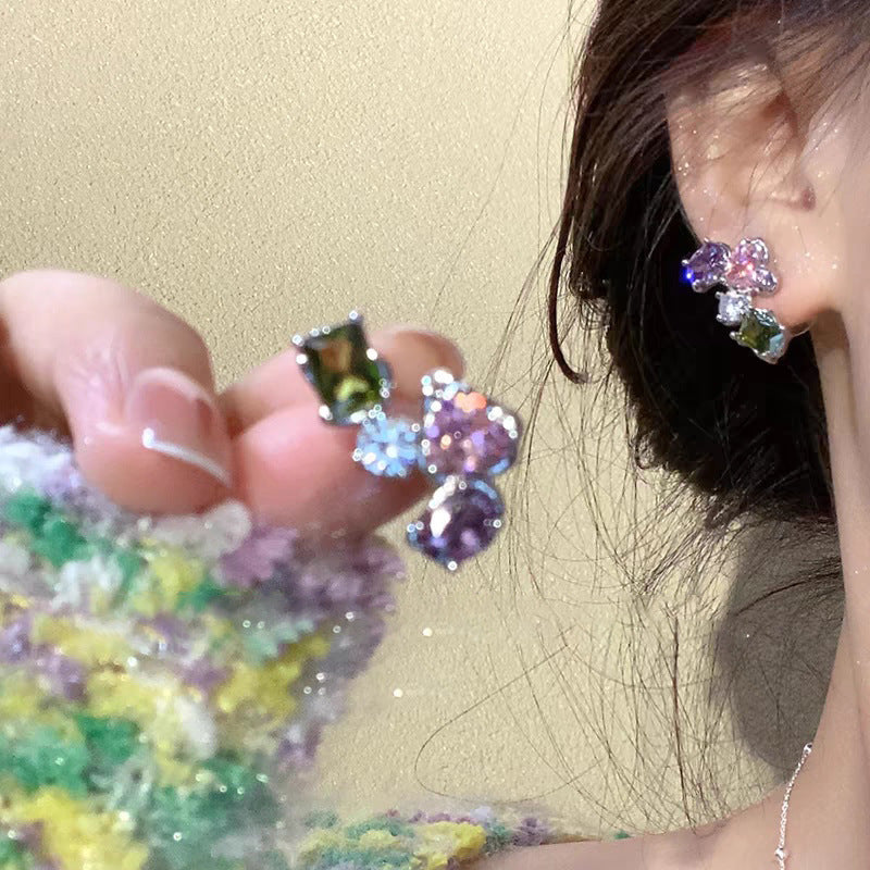 海邊度假風漸變油畫風花瓣耳釘小清新甜美耳環輕奢小眾高級感耳飾