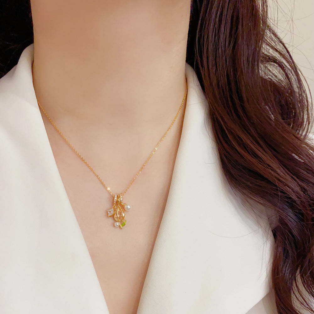 珍珠鬱金香墜飾項鍊－第二視角實拍｜https://igowo.tw/