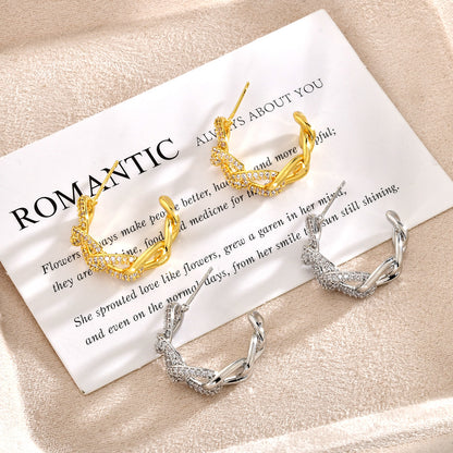 鋯石鏈條耳環－銀色（鍍白K)款實拍｜https://igowo.tw/