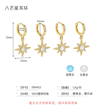 S925 澳寶八芒星耳環2025新款女時尚小眾設計輕奢耳圈耳墜耳扣