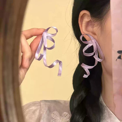 仙氣飄飄~布藝織帶蝴蝶耳釘時尚芭蕾風甜美耳環設計感小眾耳飾女