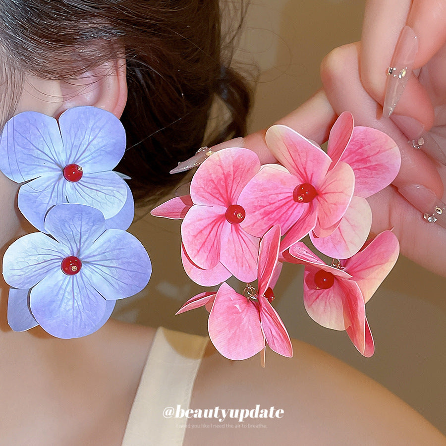 雲霧花澗~鳶尾藍銀針樹脂花朵耳釘海島度假風耳環清新甜美耳飾女