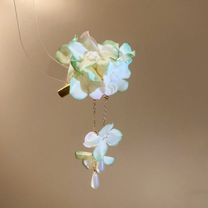 新款布藝花朵珍珠發夾高級感精致優雅氣質鴨嘴夾設計感小眾發飾女
