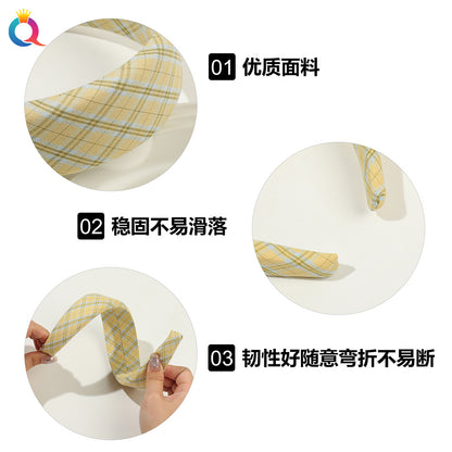 布面格紋寬版髮箍－第二視角實拍｜https://igowo.tw/