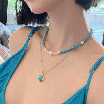 金色珍珠串珠電鍍項鍊