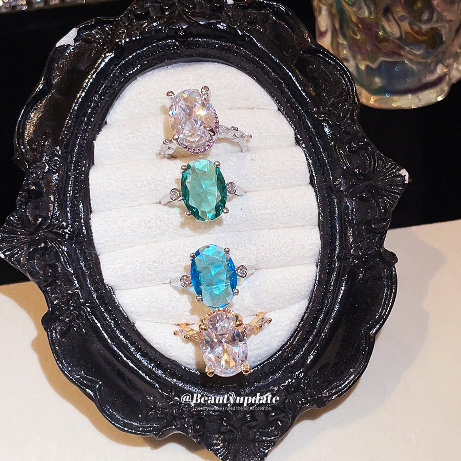 鋯石橢圓可調式戒指－開口戒指-綠色款細節2｜https://igowo.tw/