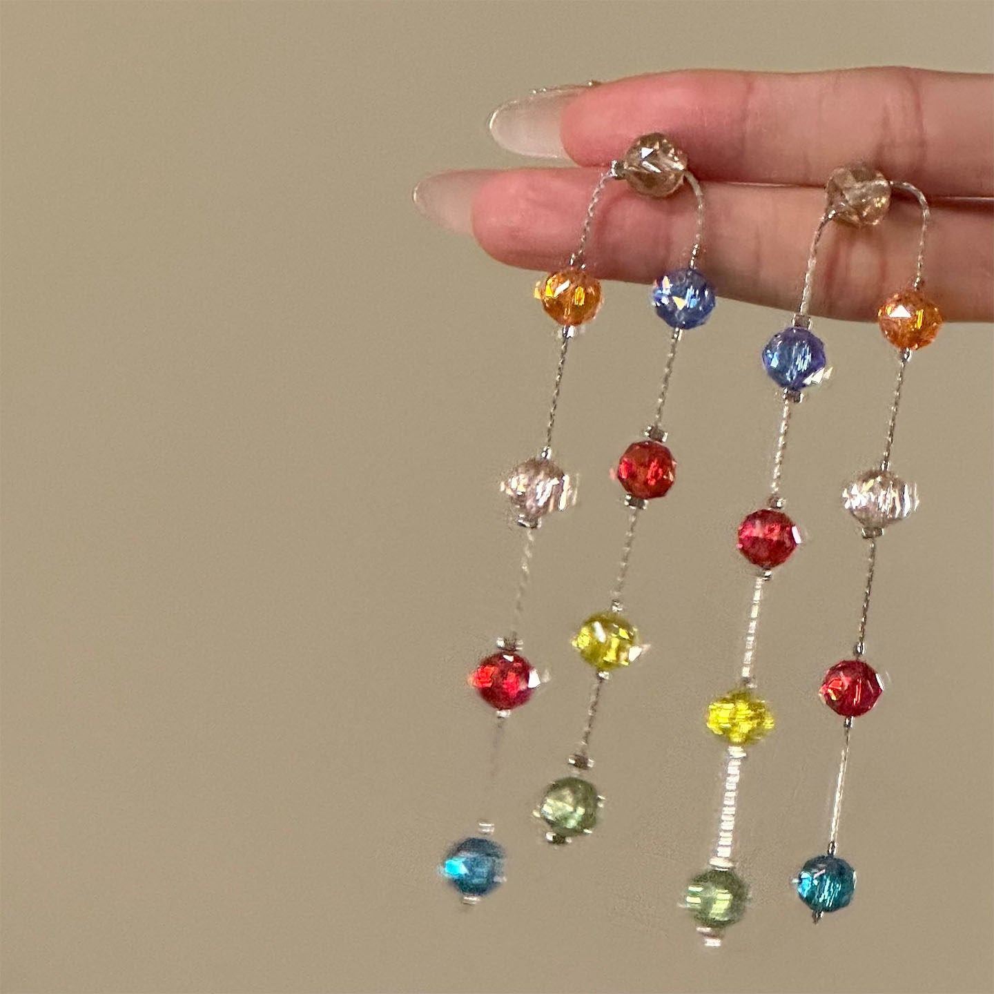 銀針多巴胺水晶流蘇耳釘清新甜美海邊度假風耳環輕奢高級感耳飾女