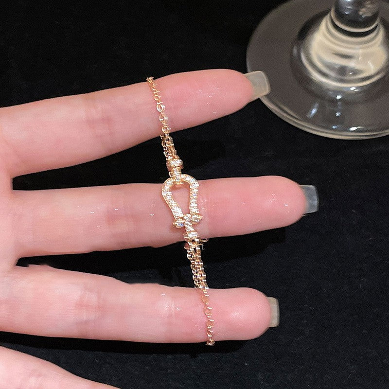 真金電鍍鋯石葫蘆鏤空手鏈法式輕奢高貴氣質手環小眾高級感手飾女