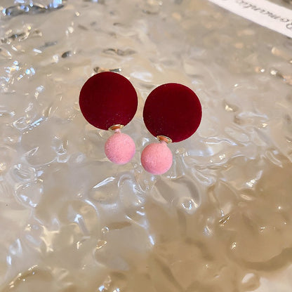 銀針新年紅色花朵植絨耳釘女復古小眾耳環時尚百搭耳飾秋冬高級感