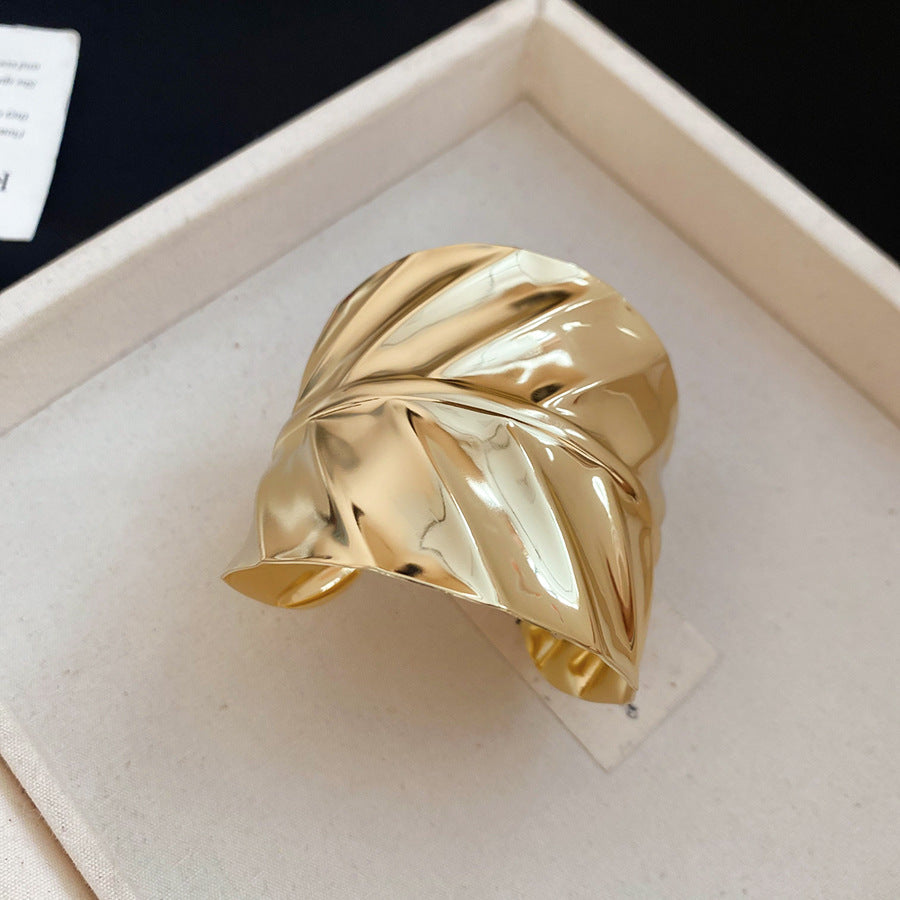 歐美金屬感不規則波浪紋理開口手鐲時尚百搭手環小眾設計感手飾女