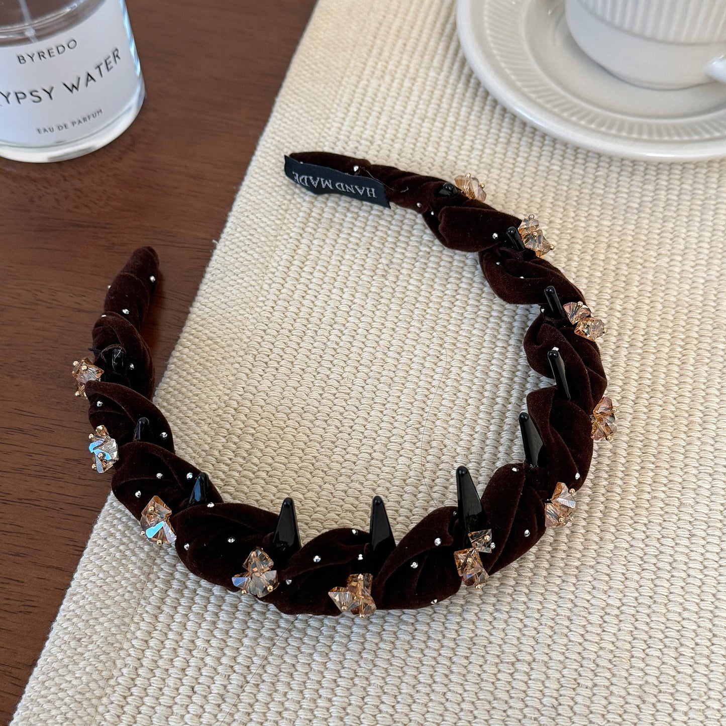 水晶絨面鑲鑽纏繞髮箍