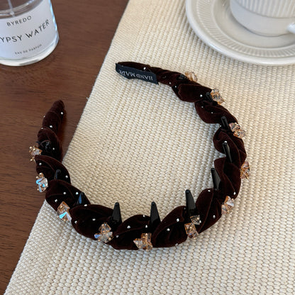 水晶絨面鑲鑽纏繞髮箍