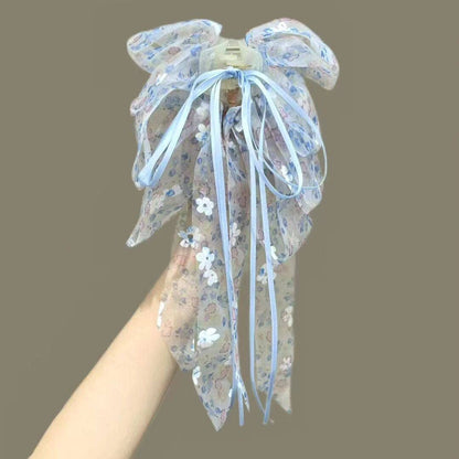 網紗波點蝴蝶結鯊魚夾－4#紫色-抓夾款細節2｜https://igowo.tw/