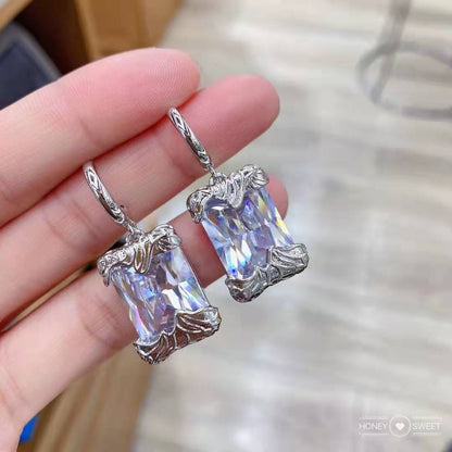 S925彩色鋯石幾何微鑲耳環