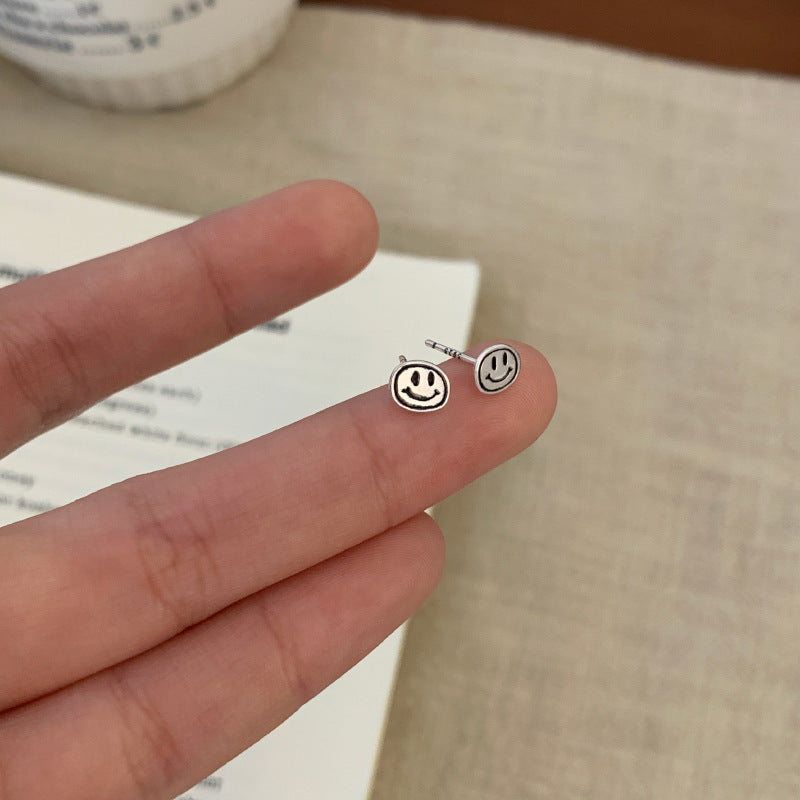 S925笑臉花朵復古耳釘