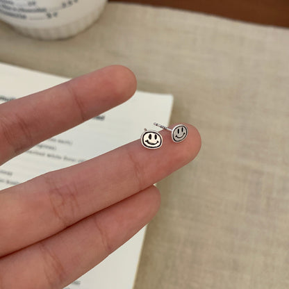 S925笑臉花朵復古耳釘