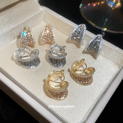 耳夾~18k真金電鍍鋯石鑲鉆水滴耳釘小眾高級感個性時尚氣質耳飾女