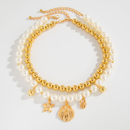 珍珠海星貝殼多層項鍊－細節特寫2｜https://igowo.tw/