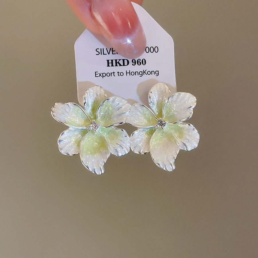 海邊度假風漸變油畫風花瓣耳釘小清新甜美耳環輕奢小眾高級感耳飾