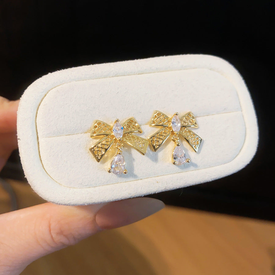 鋯石蝴蝶結復古耳環
