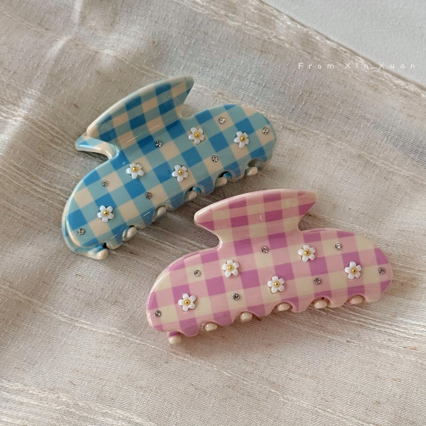 醋酸板材格紋鯊魚夾－商品主圖｜https://igowo.tw/