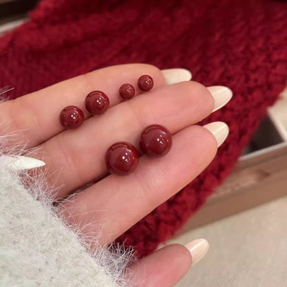 S925銀針暗紅色朱砂耳釘女