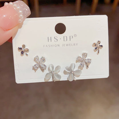 S925貓眼石花朵小巧耳釘