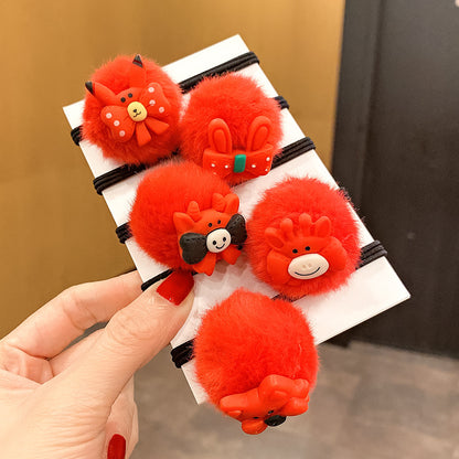 紅色絨面毛球復古髮圈－紅色布偶福袋款細節2｜https://igowo.tw/