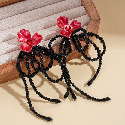 紅色布面花朵誇張耳環－細節特寫30｜https://igowo.tw/