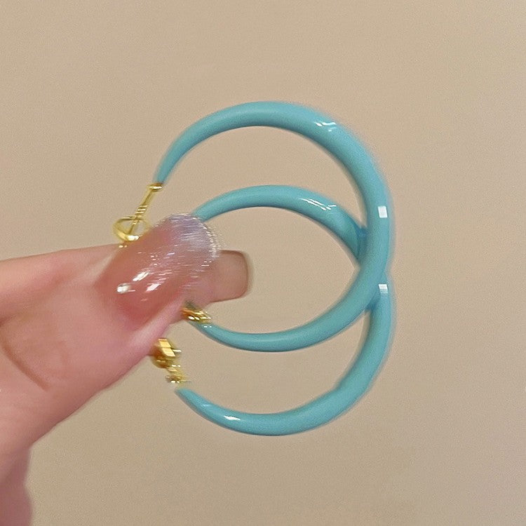 春日氛圍~奶藍色滴釉圈圈耳環設計感小眾百搭耳環清新甜美風耳飾