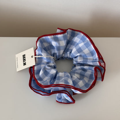 格紋櫻桃刺繡髮圈