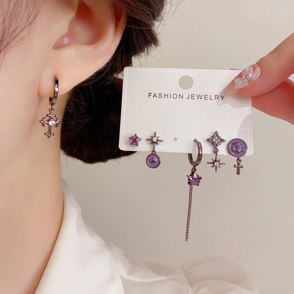 紫色星星鏈條耳環套組－商品主圖｜https://igowo.tw/