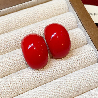 琺瑯銀針花朵簡約耳釘－36#耳扣-紅色款細節30｜https://igowo.tw/