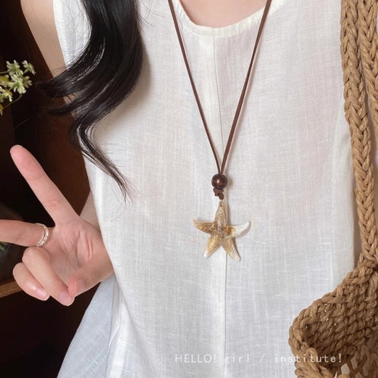 棕色海星墜飾長版項鍊－商品主圖｜https://igowo.tw/