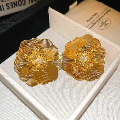 真金電鍍銀針復古花朵蝴蝶珍珠耳釘夸張設計感耳環小眾高級感耳飾