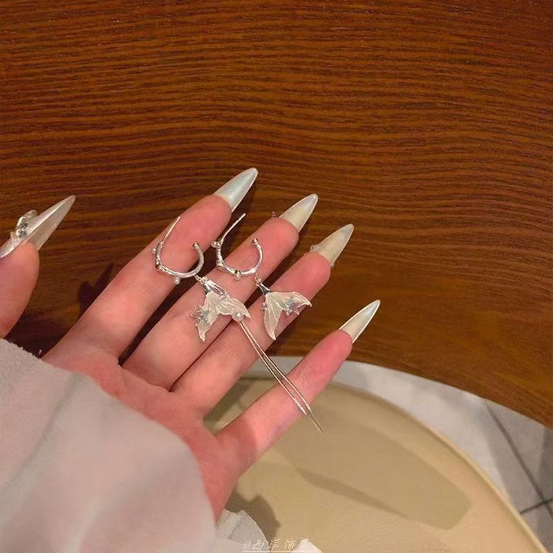 銀針海洋系不對稱魚尾流蘇耳釘女小眾時尚百搭耳環輕奢高級感耳飾