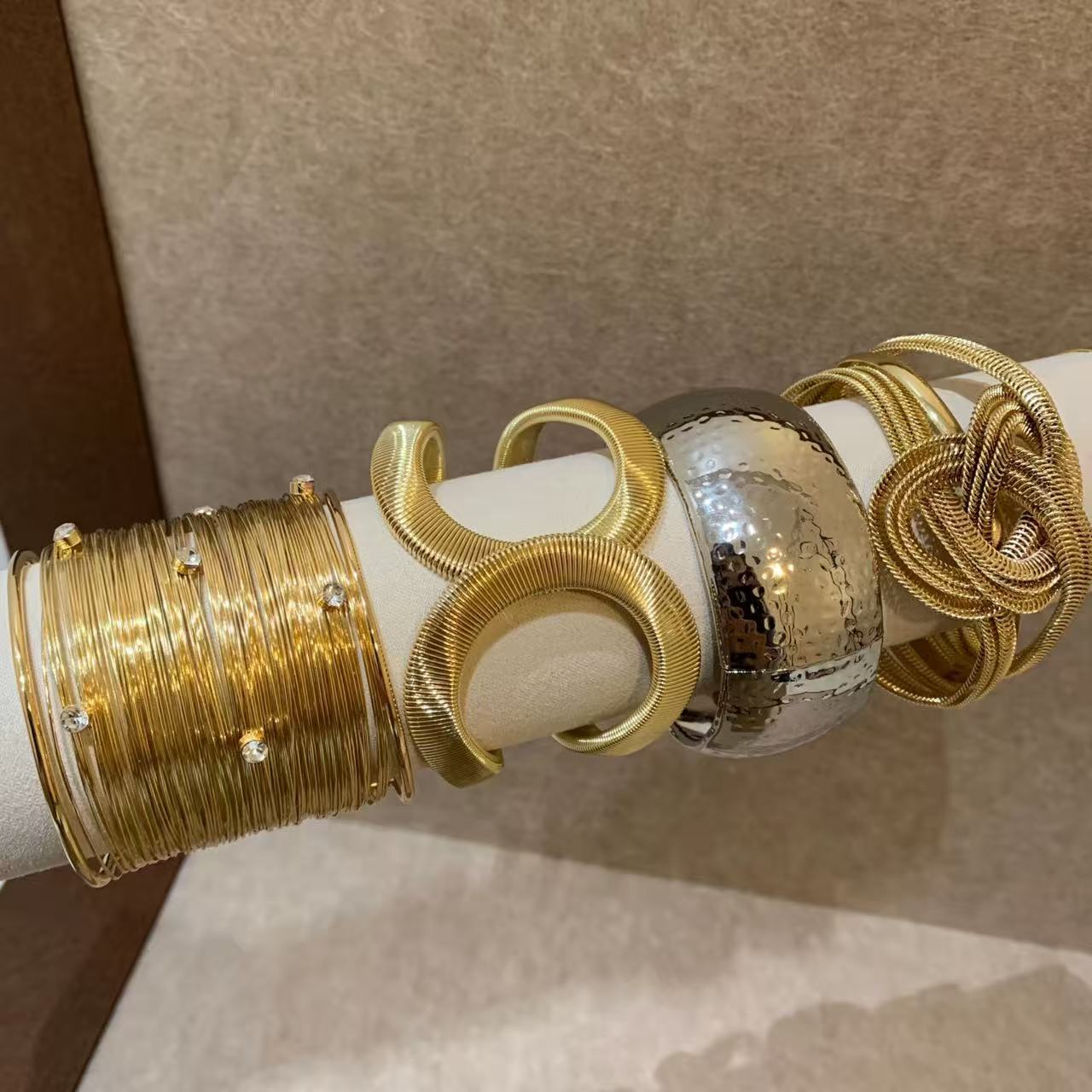 歐美金屬感幾何圓形開口手鐲時尚簡約百搭手環小眾設計感手飾批發