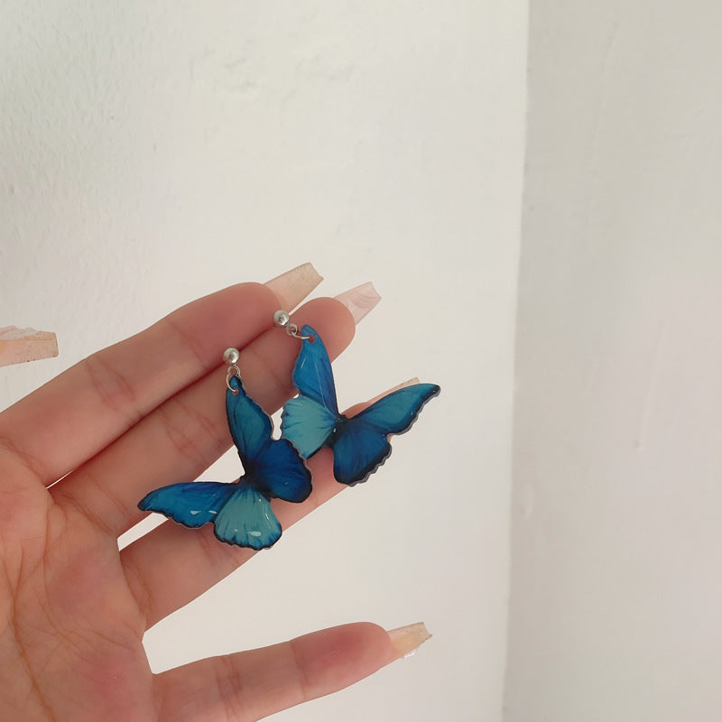 莊生曉夢~超仙絕美藍色蝴蝶耳鉤韓系清冷優雅耳環輕奢高級感耳飾