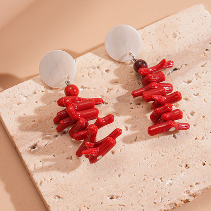 紅色布面花朵誇張耳環－細節特寫7｜https://igowo.tw/