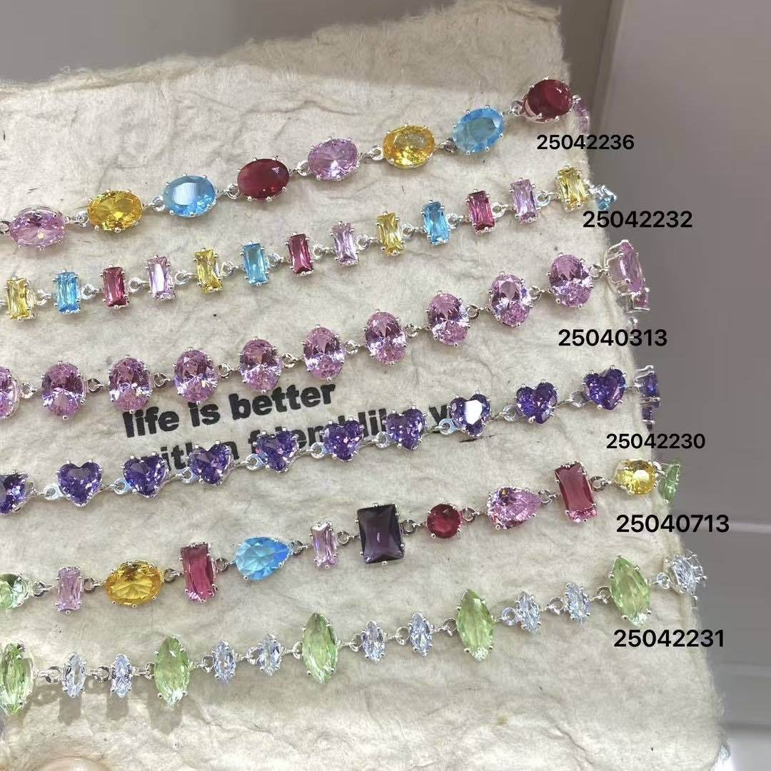 彩色鋯石方形橢圓形水滴手鏈時尚輕奢高級感手環甜美閨蜜百搭手飾