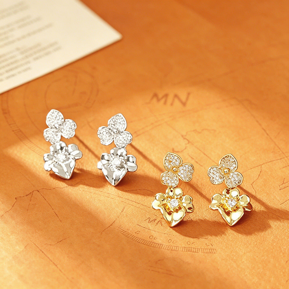 金屬花朵雙層立體耳釘－商品主圖｜https://igowo.tw/