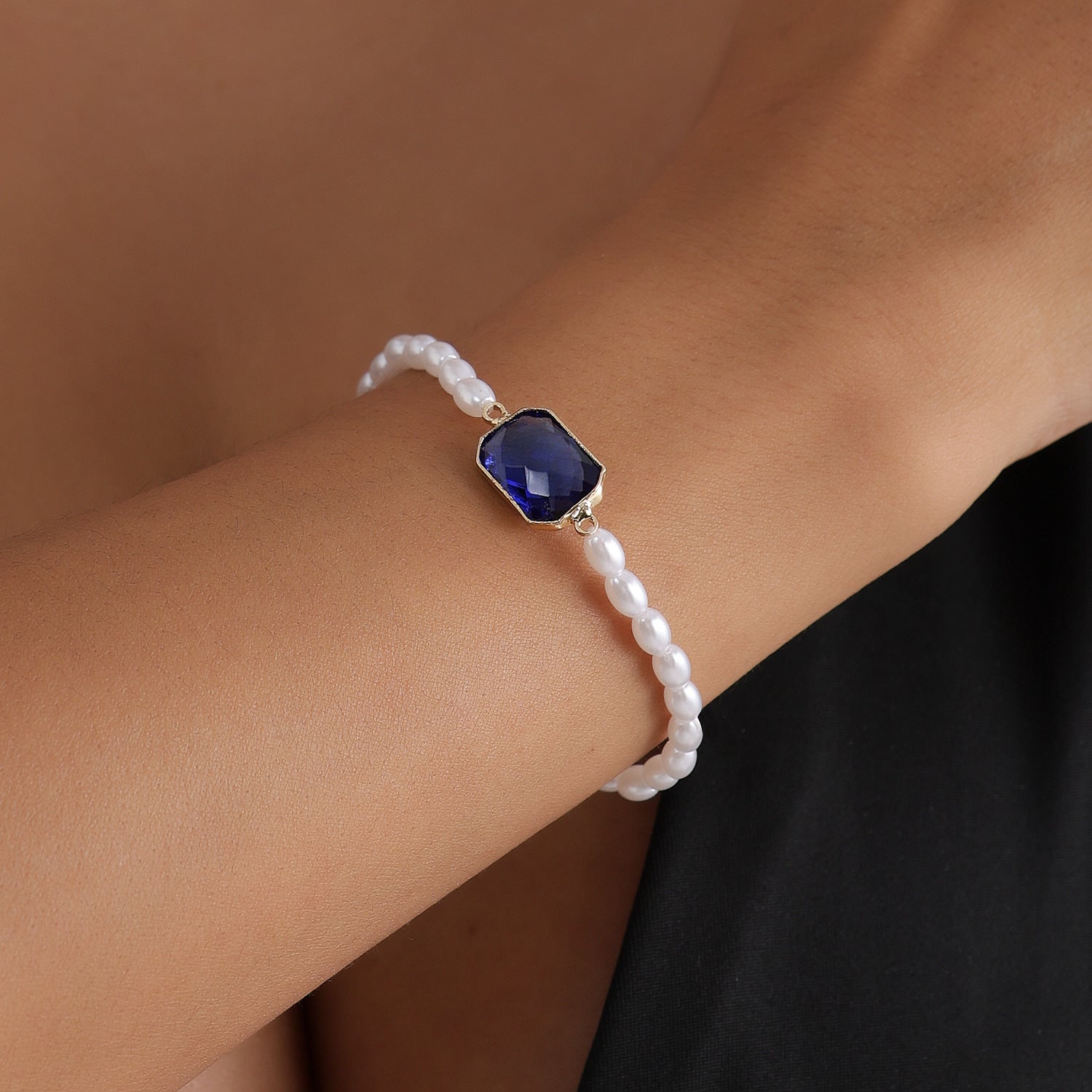 珍珠方形雙層項鍊套組－2#粉色(手鍊)款細節2｜https://igowo.tw/