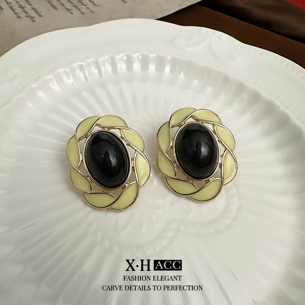 撞色琺瑯橢圓復古耳釘