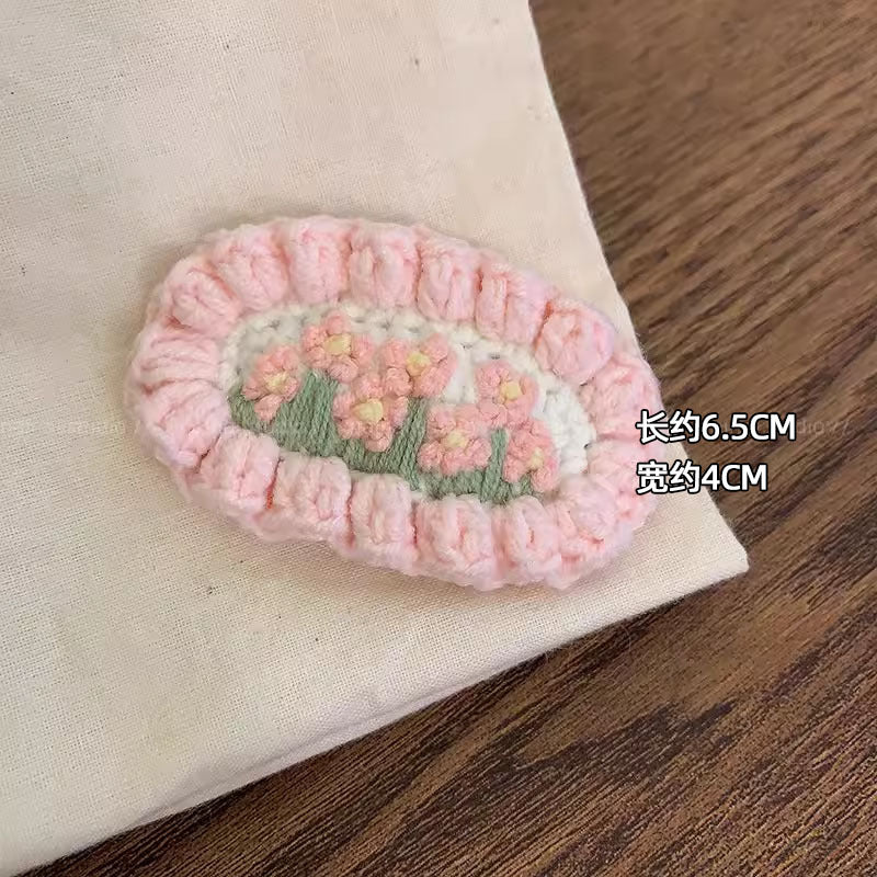 櫻桃卡通刺繡編織髮夾－藍色髮夾款細節｜https://igowo.tw/