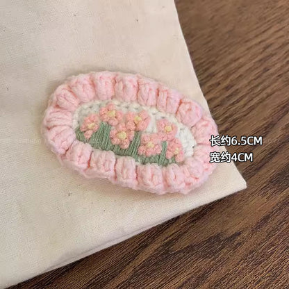 櫻桃卡通刺繡編織髮夾－藍色髮夾款細節｜https://igowo.tw/
