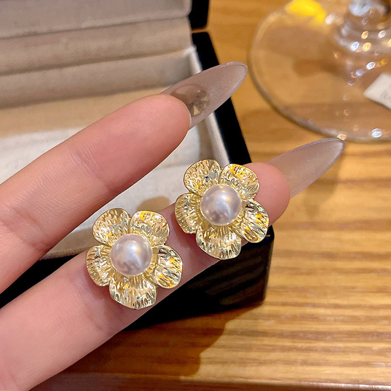法式復古金色花朵耳環