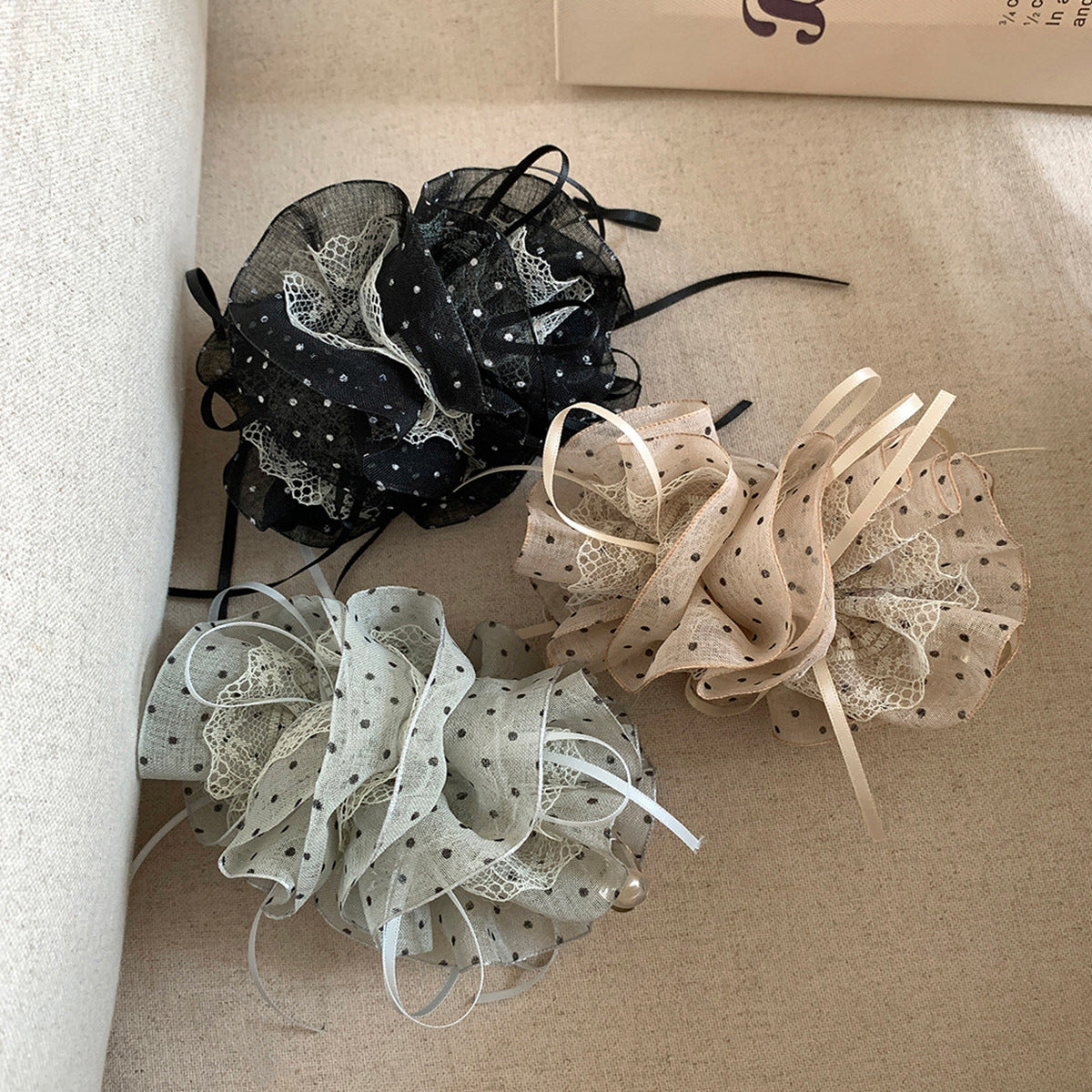 蕾絲波點復古簡約髮夾－黑色款細節｜https://igowo.tw/